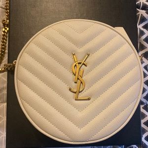 Saint Laurent Vinyle YSL Round Quilted Grain de Poudre Crossbody Bag